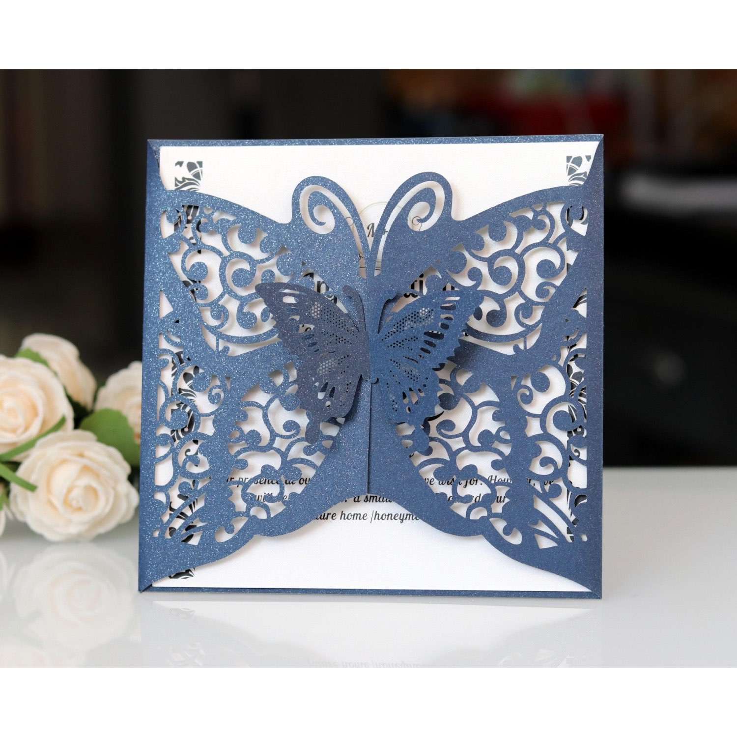 Pink Wedding Invitation Hollow Butterfly Design
